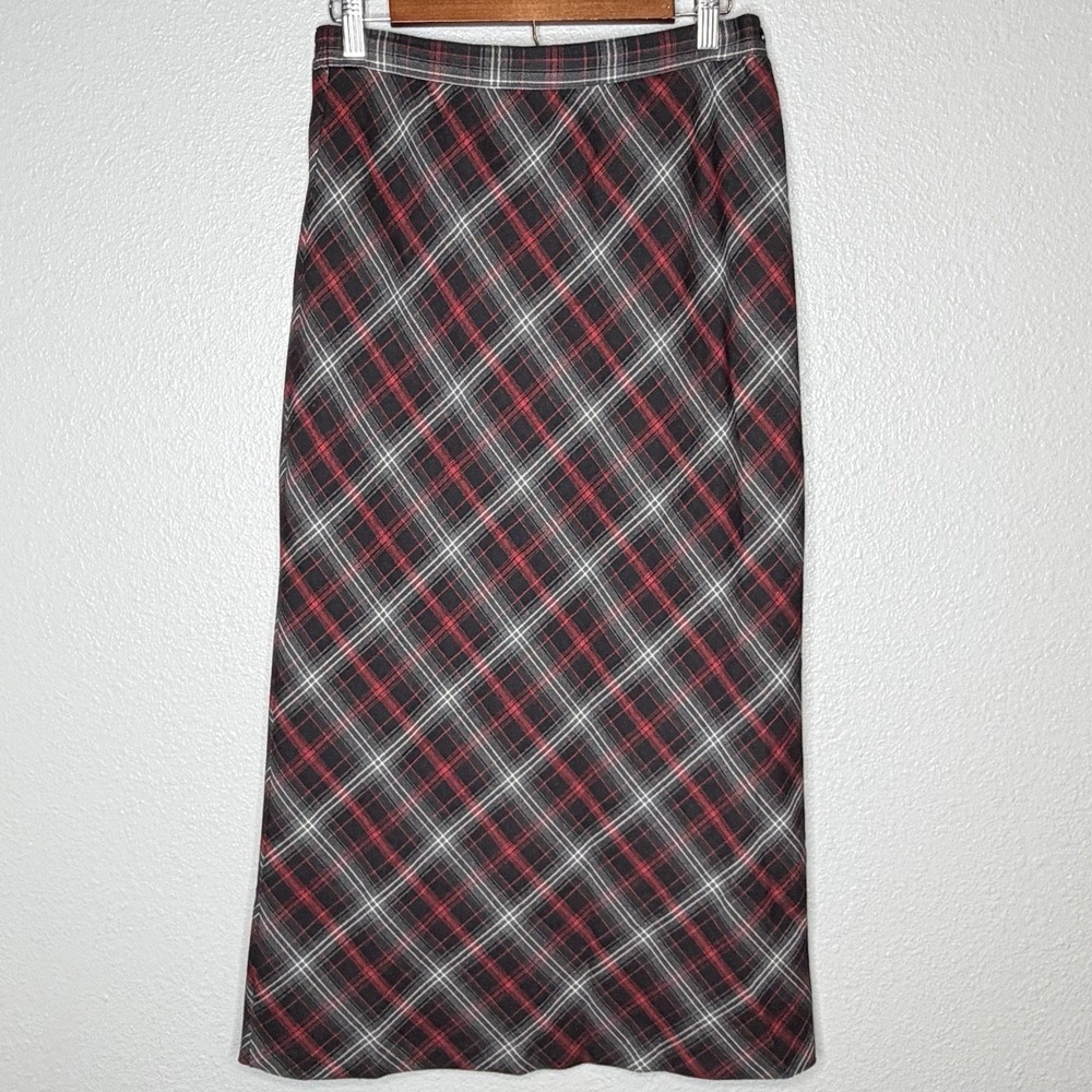 VTG 90s Sag Harbor Plaid Maxi Skirt Womens‎ 8 Red Black Grunge Preppy Long